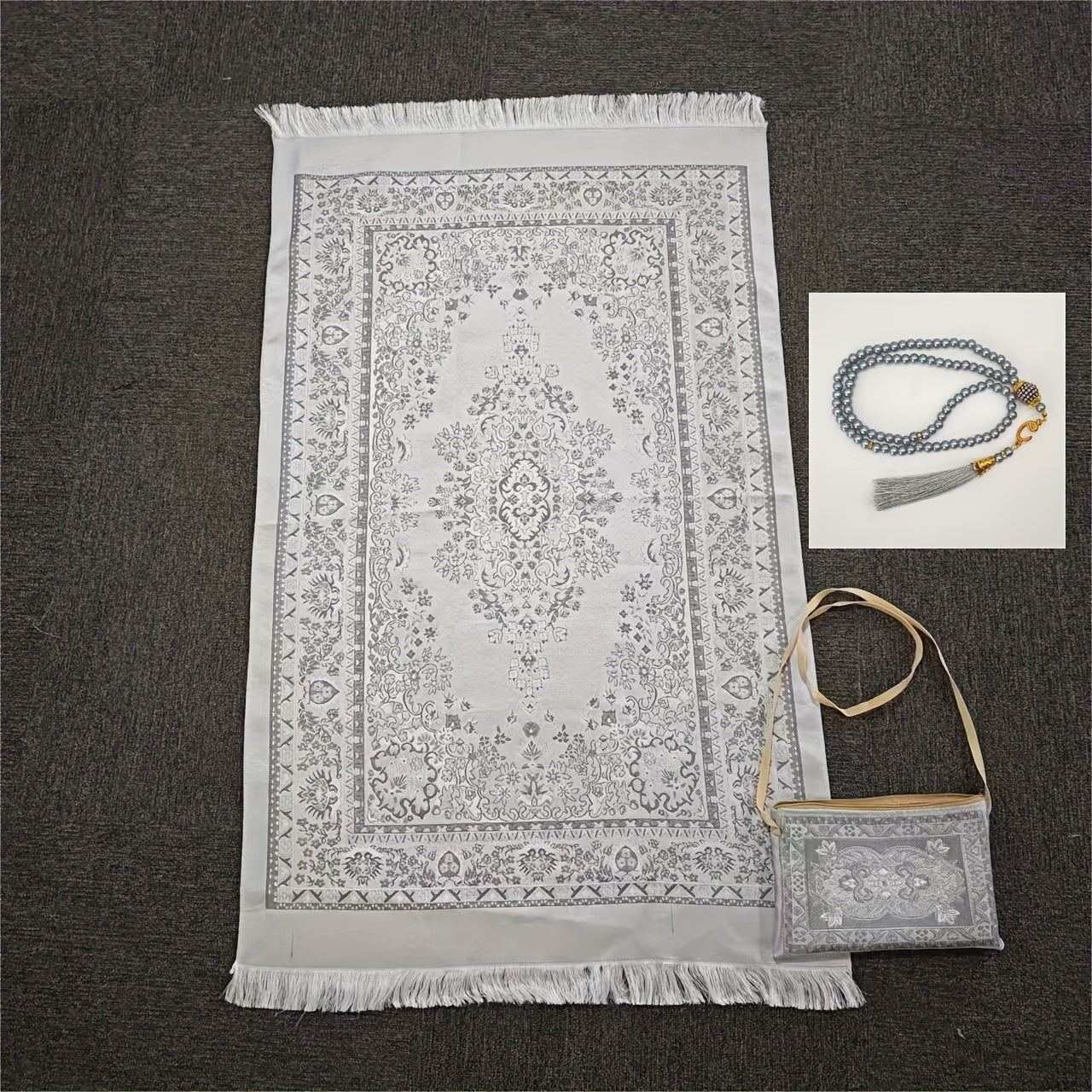 Tapis de Prière Style Tribal - Set 3 Pièces avec Chapelet et Sac de Rangement