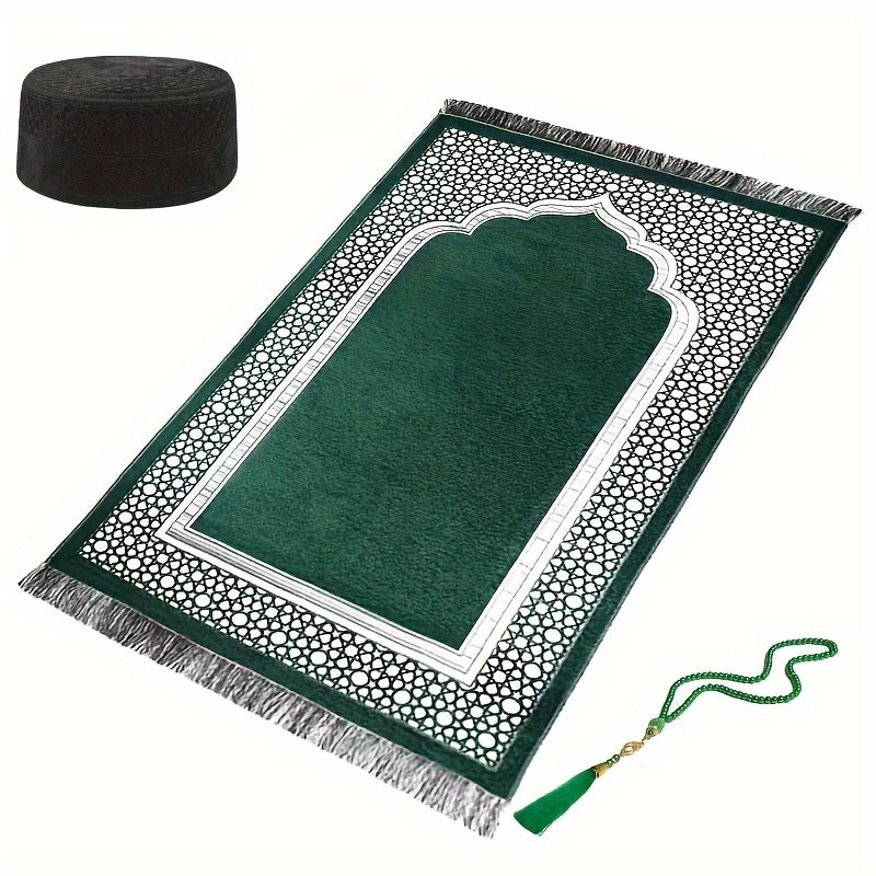 Set de Prière 3 Pièces - Tapis, Bonnet et Chapelet - Cadeau fêtes musulmanes
