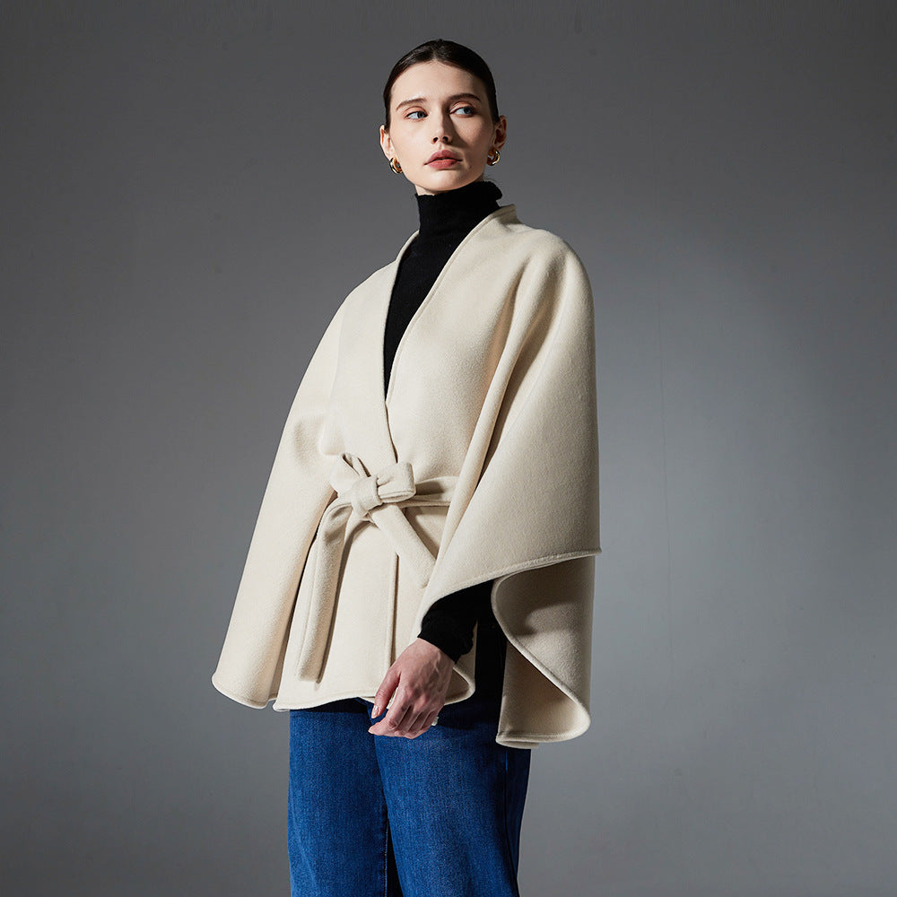 Écharpe réversible beige femme avec ceinture élégante