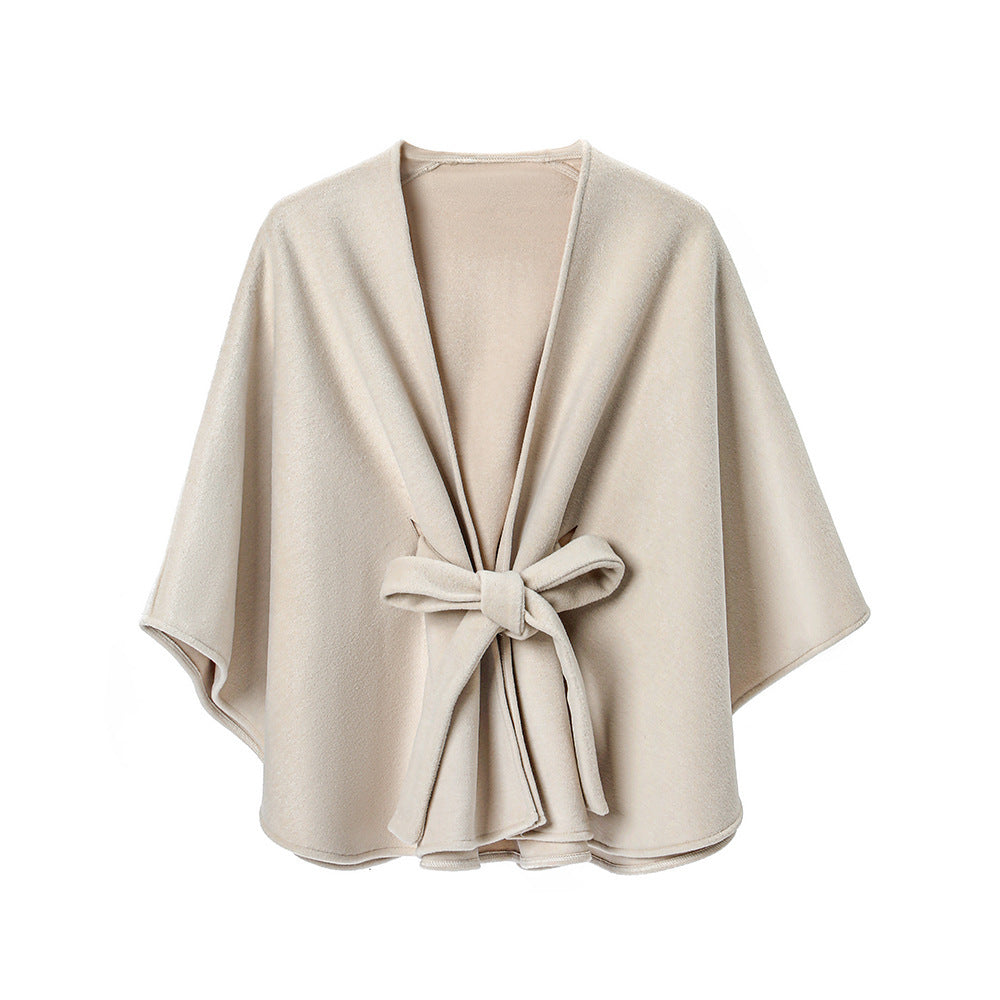 Écharpe réversible beige femme avec ceinture élégante