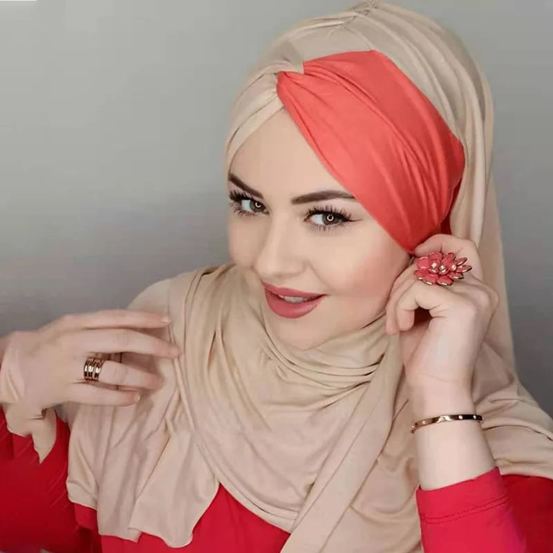 Hijab Jersey Luxe - Agrémenté d'un Foulard en Soie