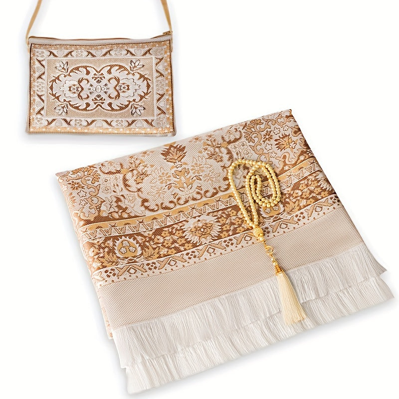 Tapis de Prière Style Tribal - Set 3 Pièces avec Chapelet et Sac de Rangement