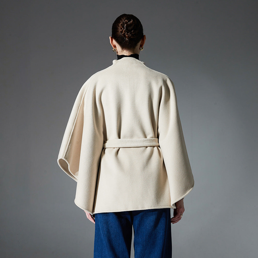 Écharpe réversible beige femme avec ceinture élégante